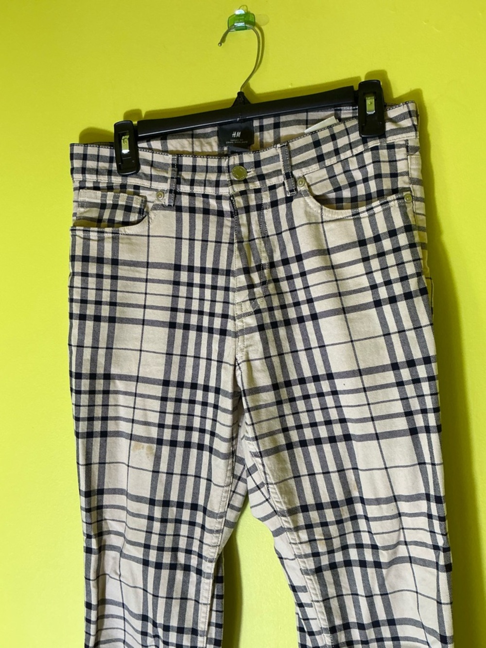 H&M Cream and Navy Plaid Skinny Jeans
